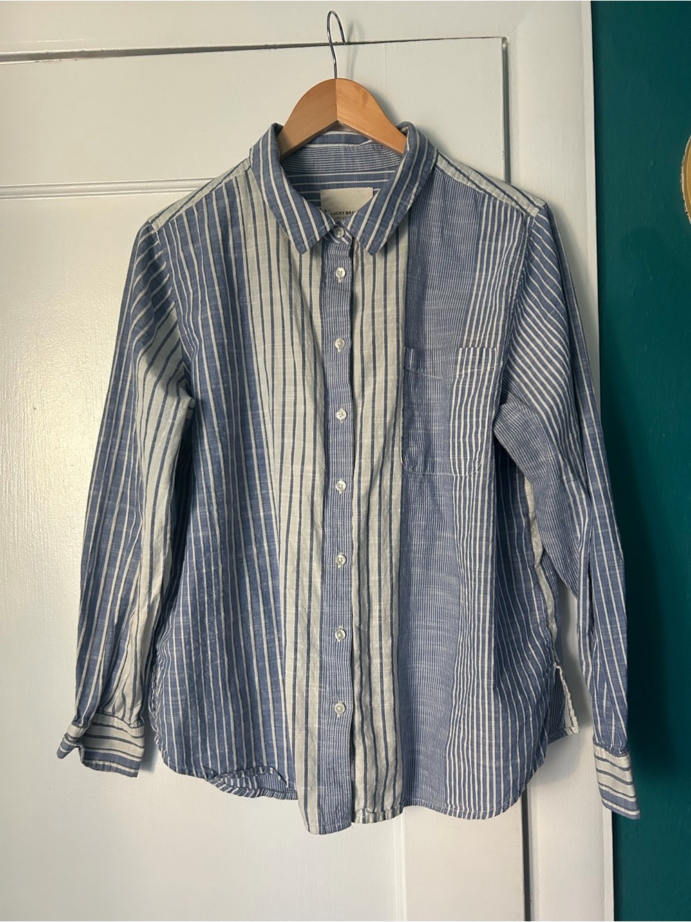 Lucky Brand Blue & White Vertical Stripe Button-Down Shirt
